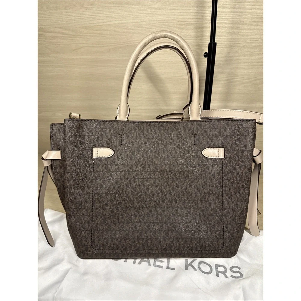 Michael Kors Hamilton Legacy Sm Logo Belted Satchel Pink Brown Crossbody &Wallet